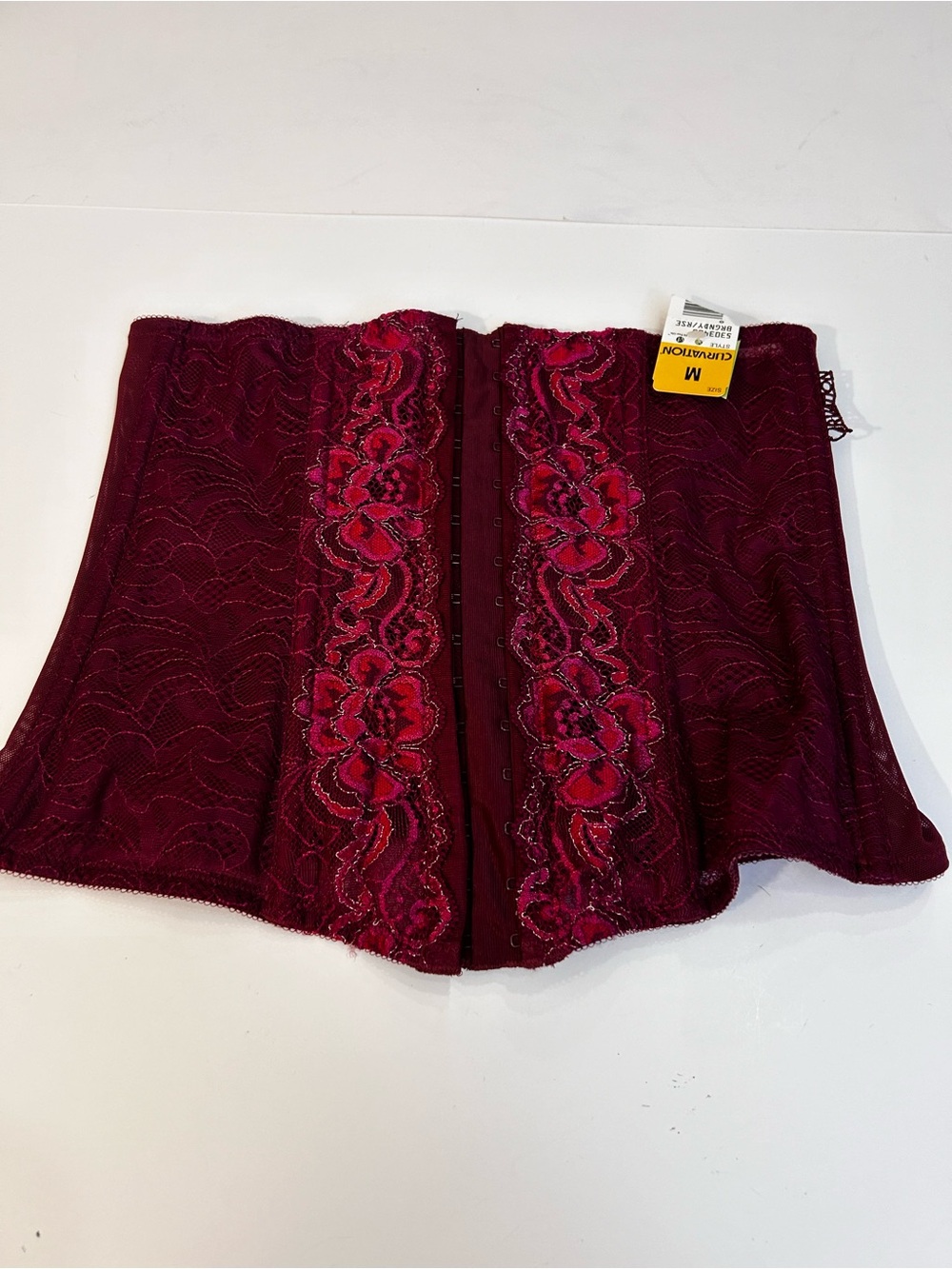 Women's Burgundy Lace-Trim Corset Waist Cincher